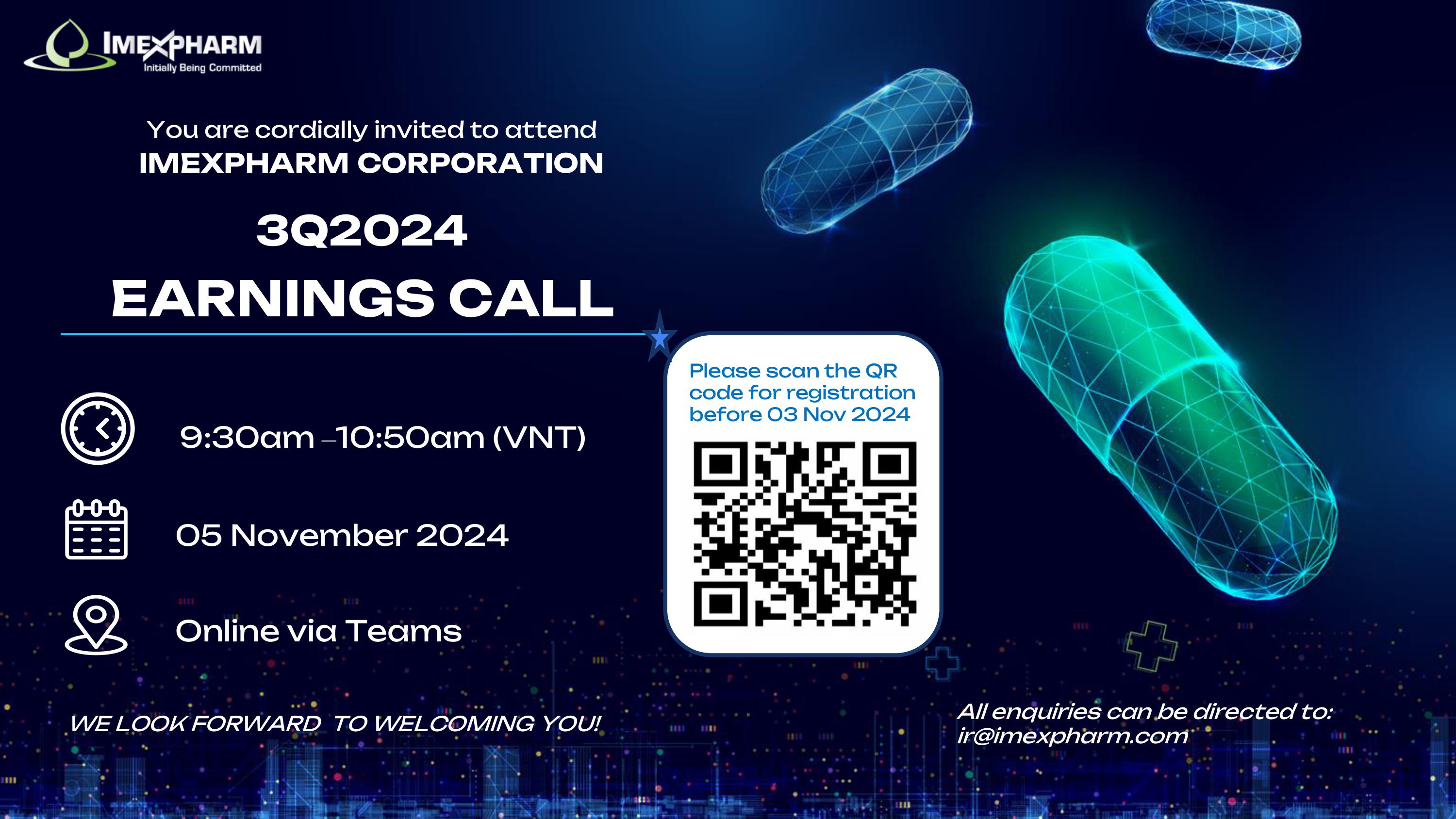 Thông báo: Sự kiện công bố KQKD Quý 3 và 9 tháng đầu năm 2024